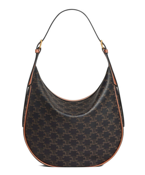 Celine Heloise Bag In Triomphe Canvas And Calfskin Coffee